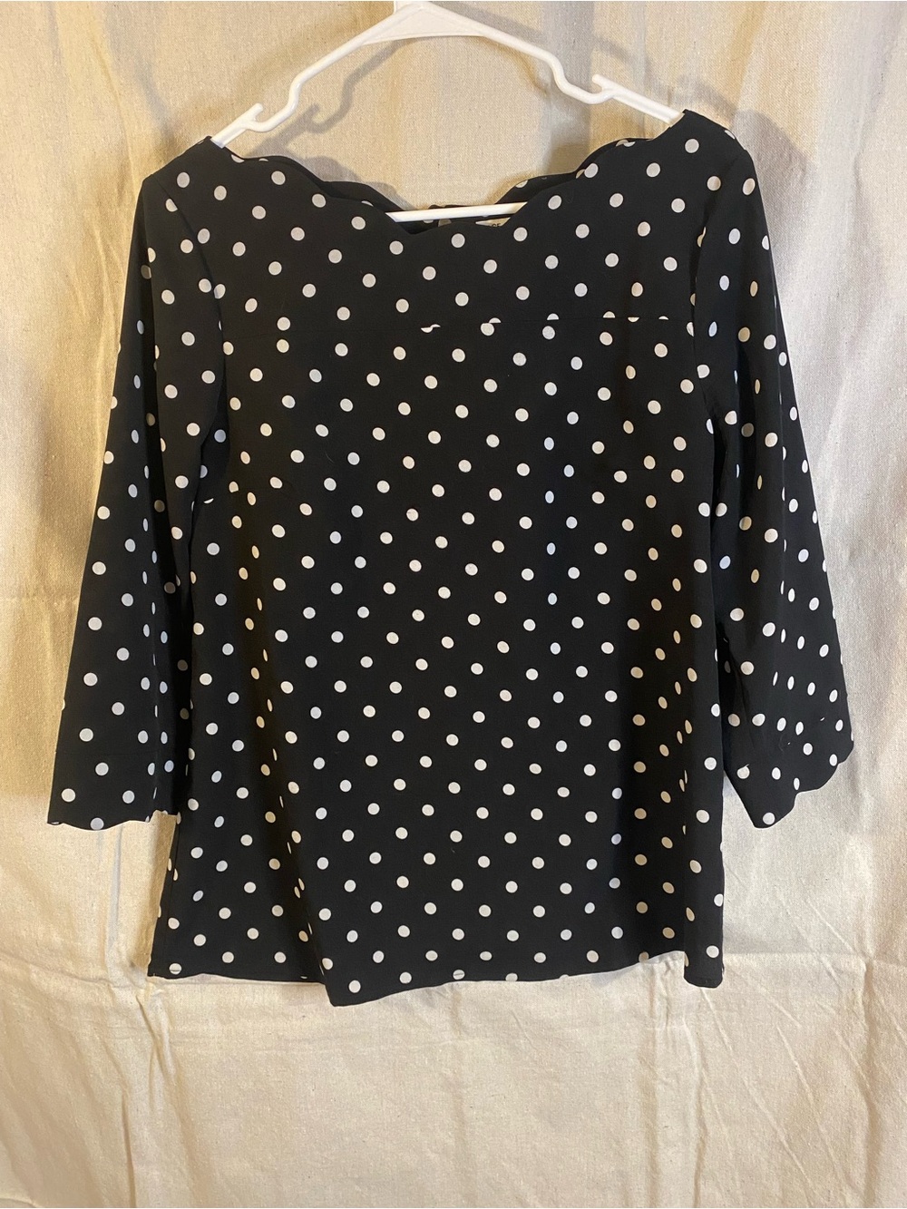 Classic Black and White Polka Dot Blouse - Timeless Boatneck
